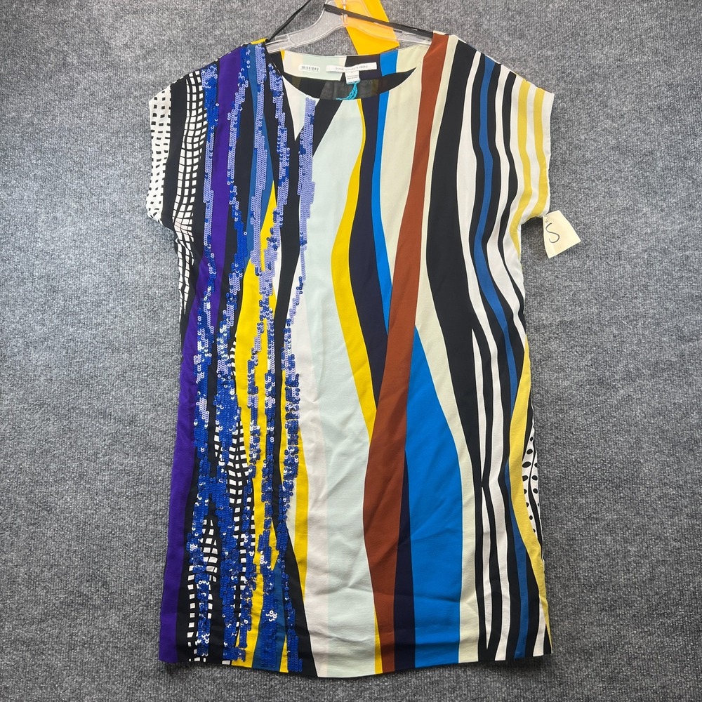 Diane von Furstenberg DVF T-Shirt Dress Womens S Multi Abstract Art Silk Sequin